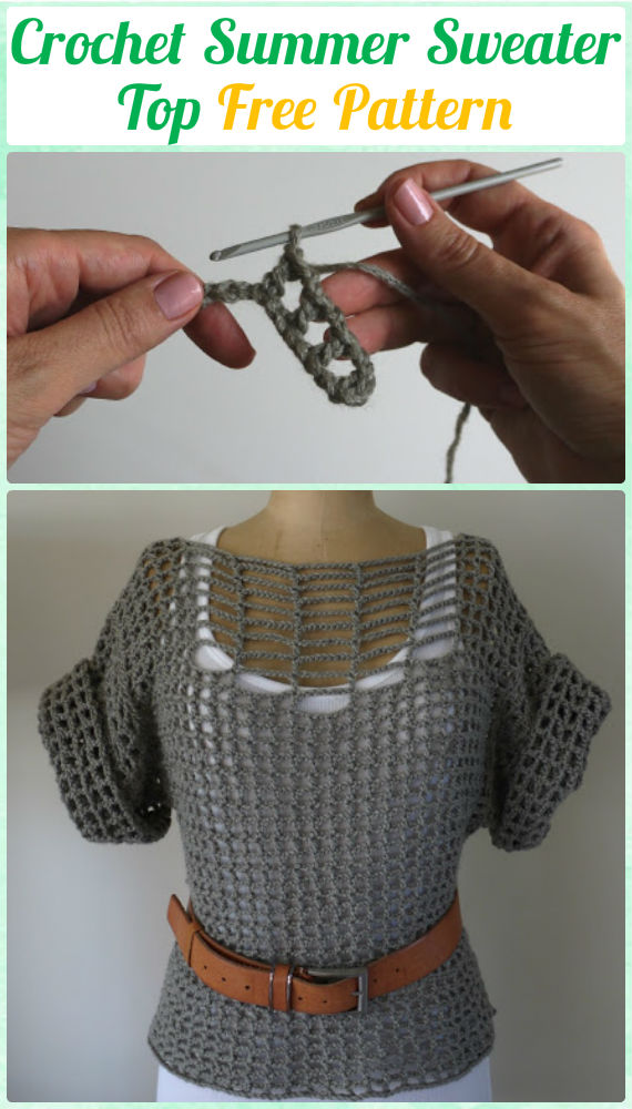 Crochet Double Stitch Summer Sweater Top Free Pattern - Crochet Women Pullover Sweater Top Free Patterns