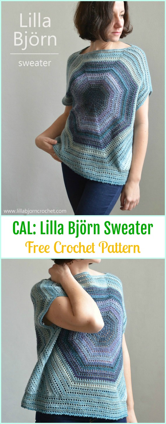 Crochet Lilla Björn Sweater Free Pattern - Crochet Women Sweater Pullover Top Free Patterns 