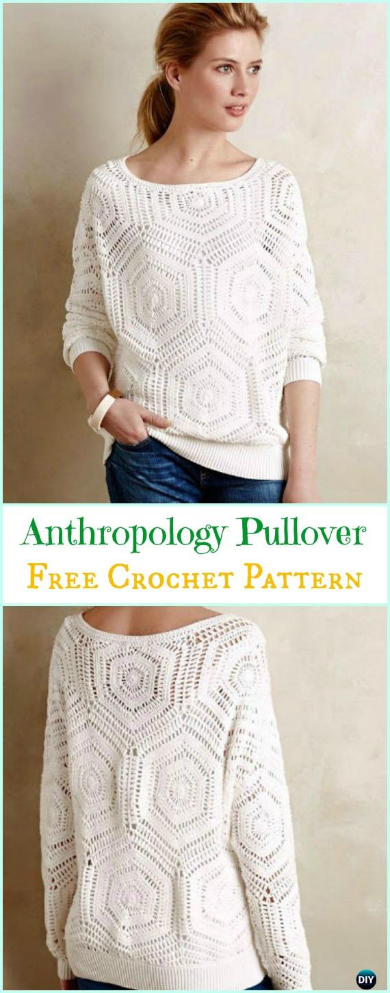 Crochet Anthropology Inspired Pullover Free Pattern - Crochet Women Sweater Pullover Top Free Patterns 