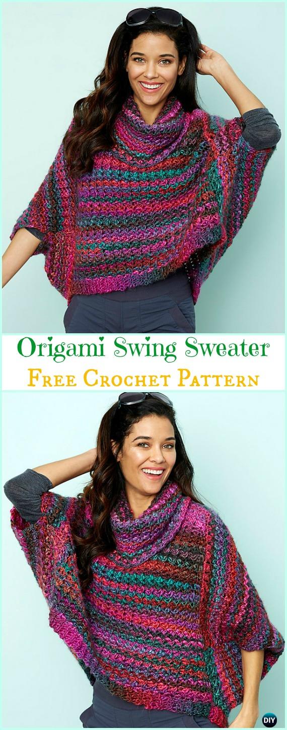 Crochet Origami Swing Sweater Free Pattern - Crochet Women Sweater Pullover Top Free Patterns 