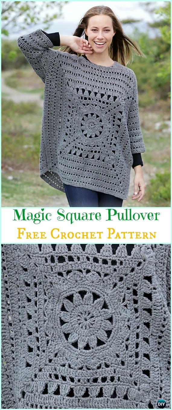Crochet Magic Square Pullover Free Pattern - Crochet Women Sweater Pullover Top Free Patterns 