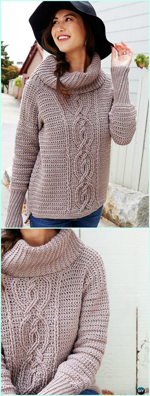 Crochet Entwined Chic Cable Sweater Free Pattern - Crochet Women Sweater Pullover Top Free Patterns 