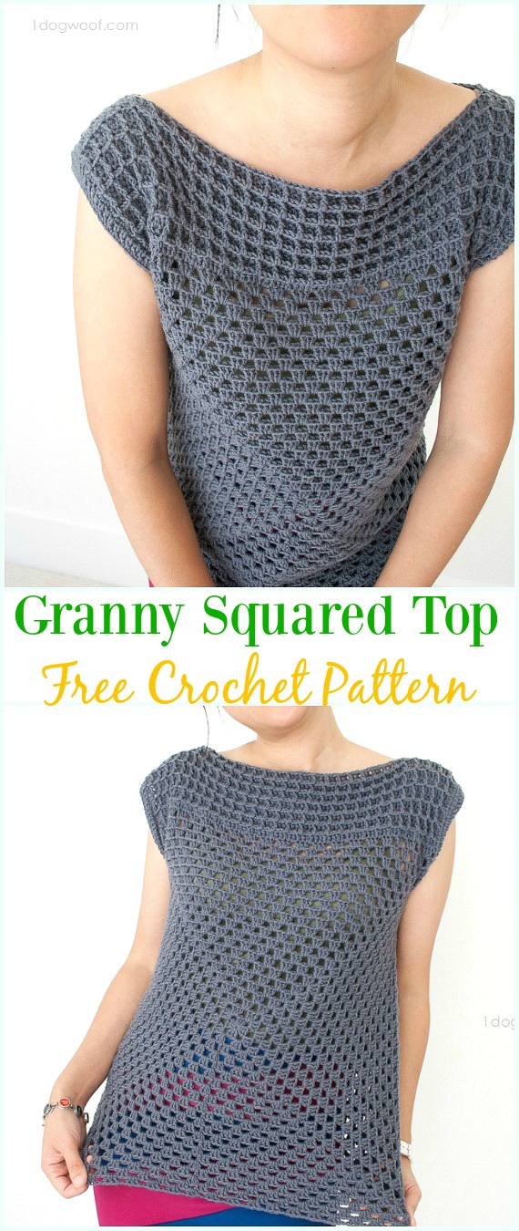 Crochet Granny Squared Top Free Pattern - Crochet Women Sweater Pullover Top Free Patterns 