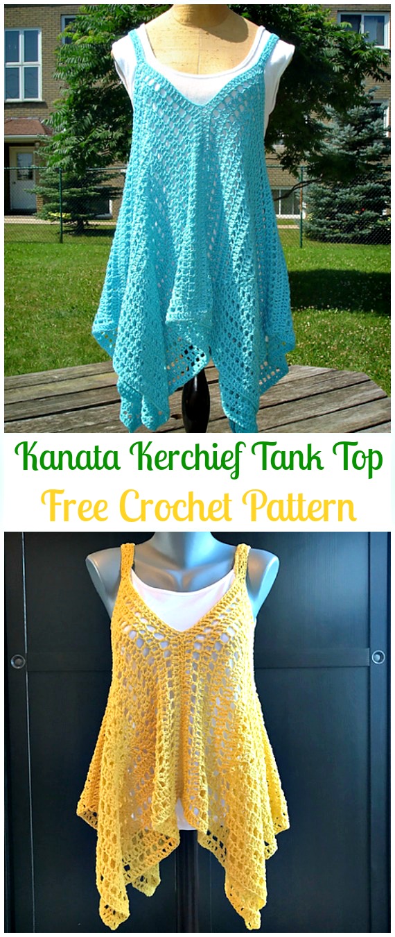 Crochet Kanata Kerchief Tank Top Free Pattern - Crochet Women Sweater Pullover Top Free Patterns 