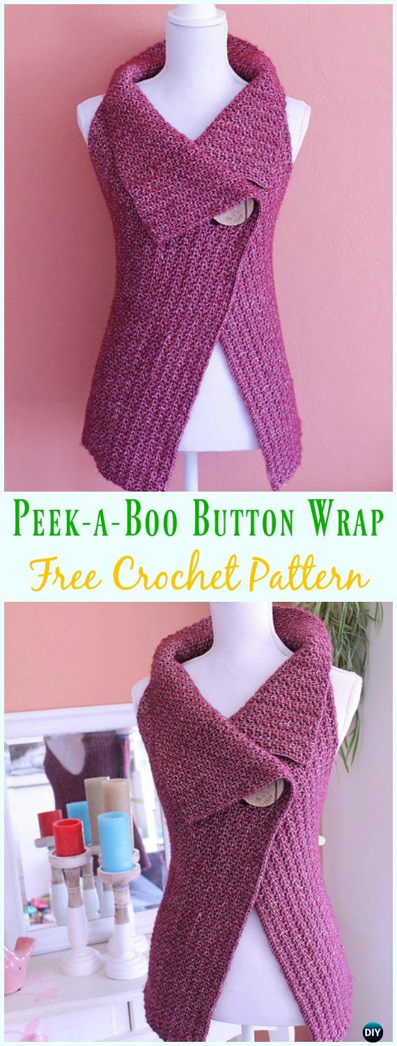 Crochet Peek-a-Boo Button Wrap Free Pattern - #Crochet; Women #Vest; Free Patterns