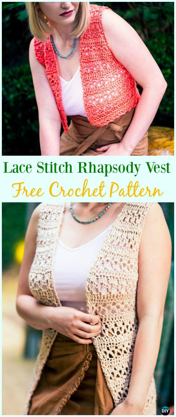 Crochet Lace Stitch Rhapsody Vest Free Pattern - #Crochet; Women #Vest; Free Patterns