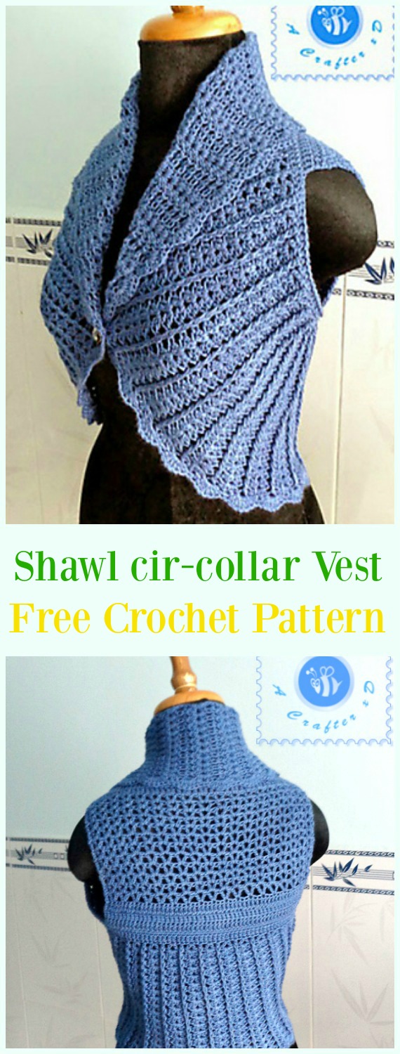 Crochet Shawl cir-collar Vest Free Pattern - #Crochet; Women #Vest; Free Patterns