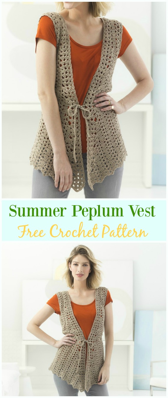 Crochet Peplum Vest Free Pattern - #Crochet; Women #Vest; Free Patterns