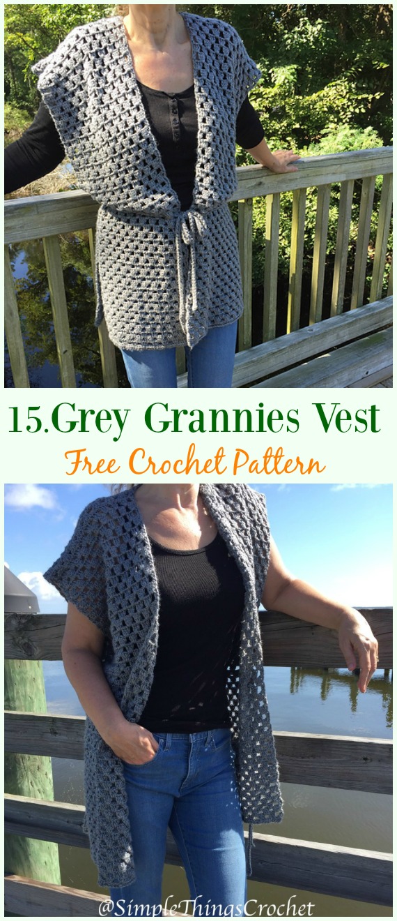 Crochet Grey Grannies Vest Free Pattern - #Crochet; Women #Vest; Free Patterns