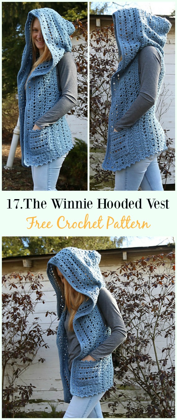 The Winnie Hooded Vest Crochet Free Pattern - #Crochet; Women #Vest; Free Patterns