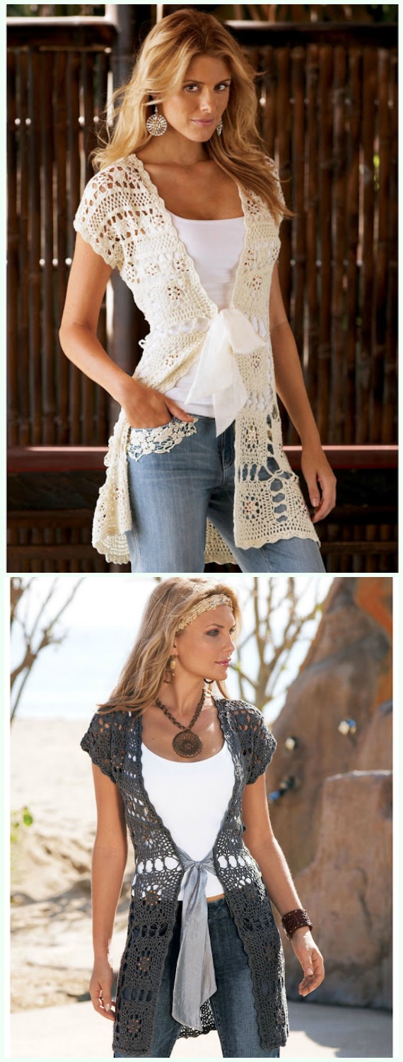 Summer Granny Square Long Vest Crochet Free Pattern - #Crochet; Women #Vest; Free Patterns