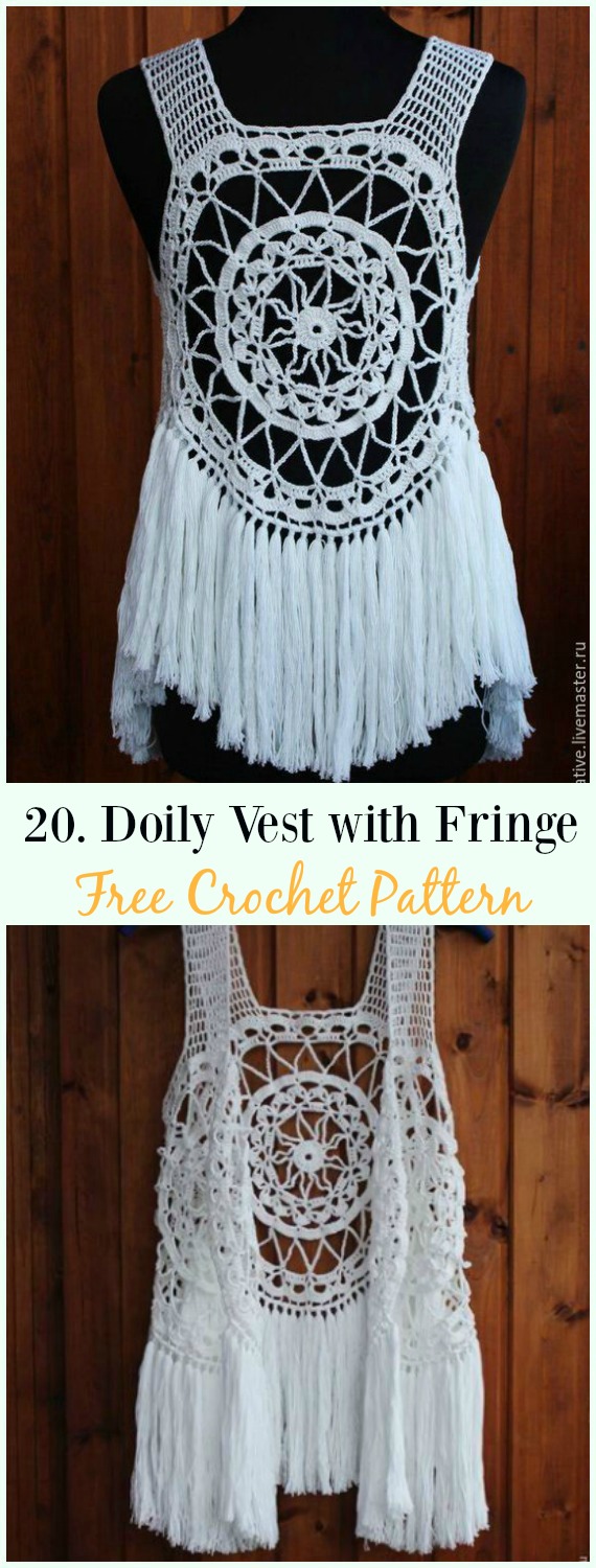 Doily Vest with Fringe Crochet Free Pattern - #Crochet; Women #Vest; Free Patterns
