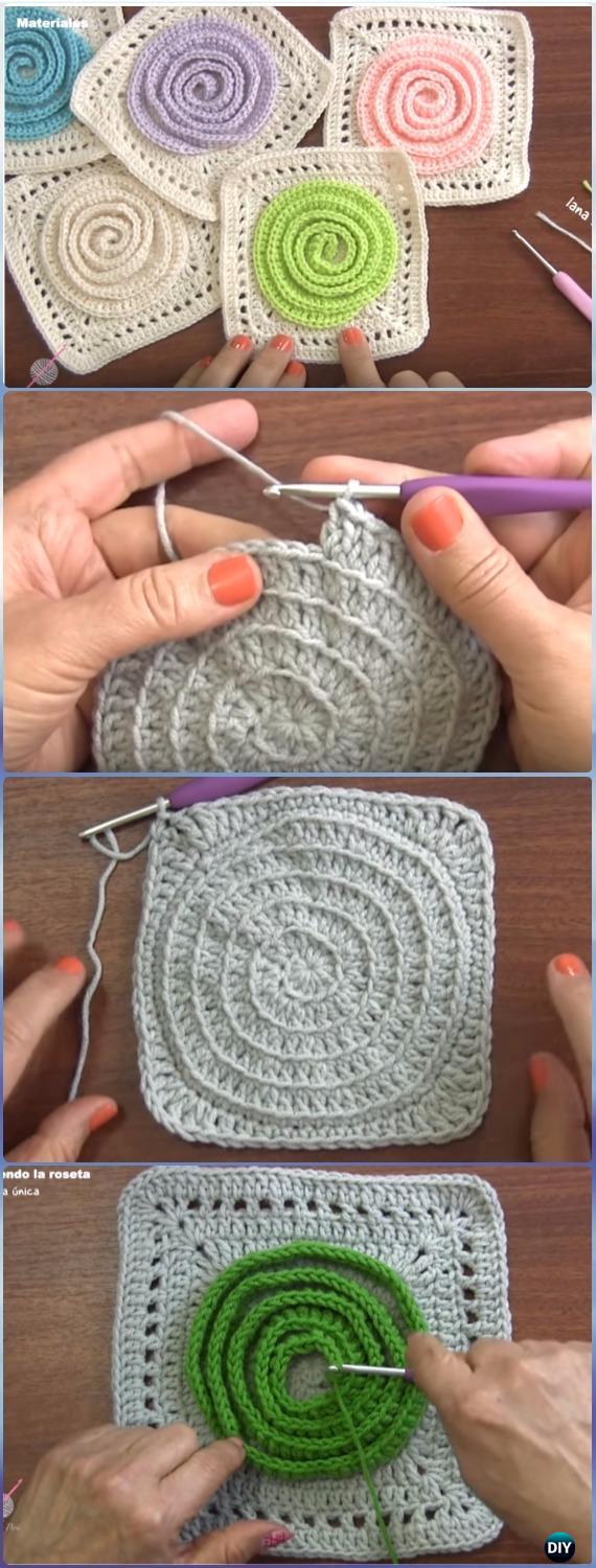Crochet Woven Swirl Rosette Granny Square Free Pattern
