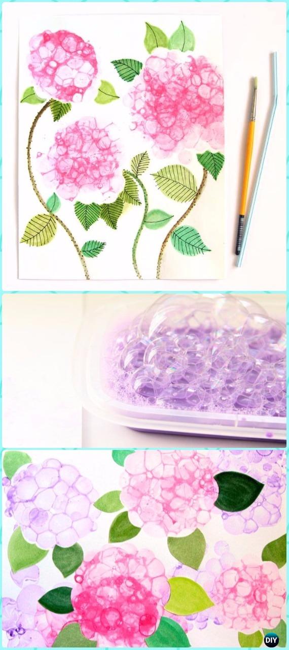 DIY Bubble Paint Hydrangeas Flower Canvas Art Instruction - DIY Canvas Wall Art Ideas Tutorials