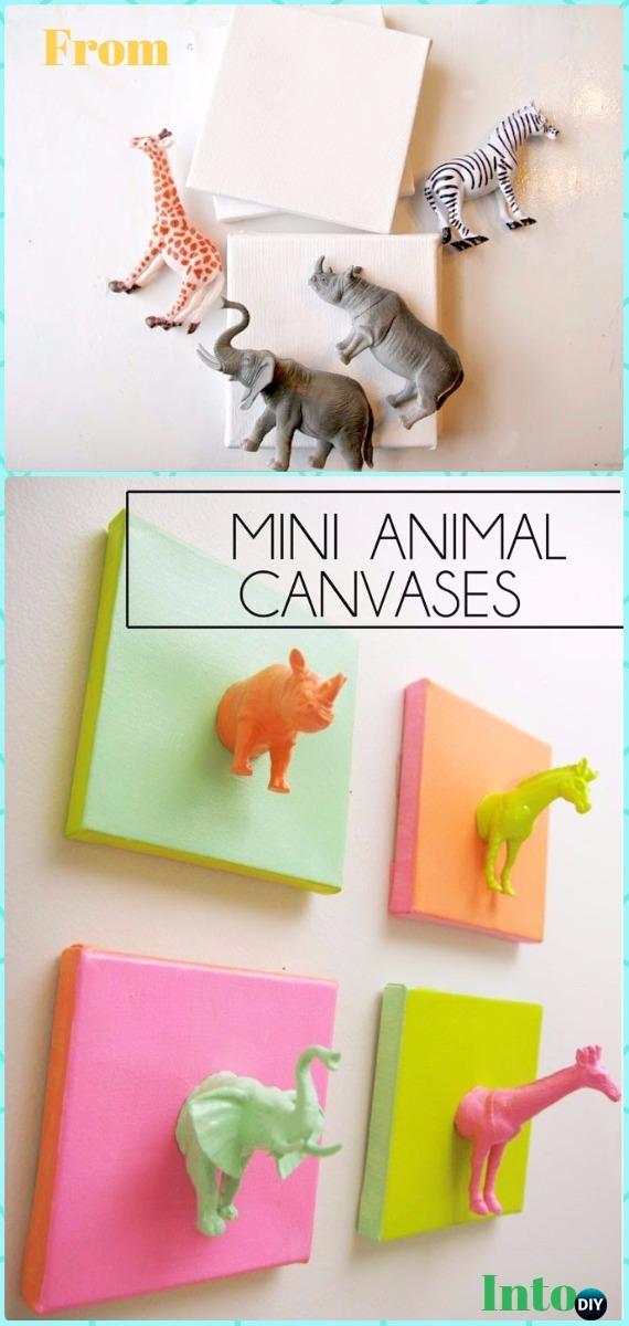 DIY Plastic Animal Toy Canvas Wall Art Instruction - DIY Canvas Wall Art Ideas Tutorials