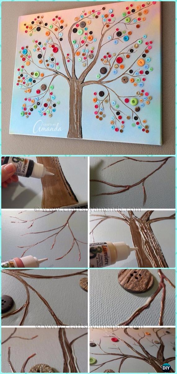 DIY Vibrant Button Tree on Canvas Instruction - DIY Canvas Wall Art Ideas Tutorials