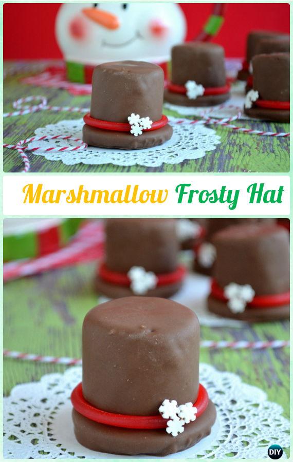 DIY Marshmallow Frosty Hat Instructions-DIY Christmas Marshmallow Pop Ideas Recipes 