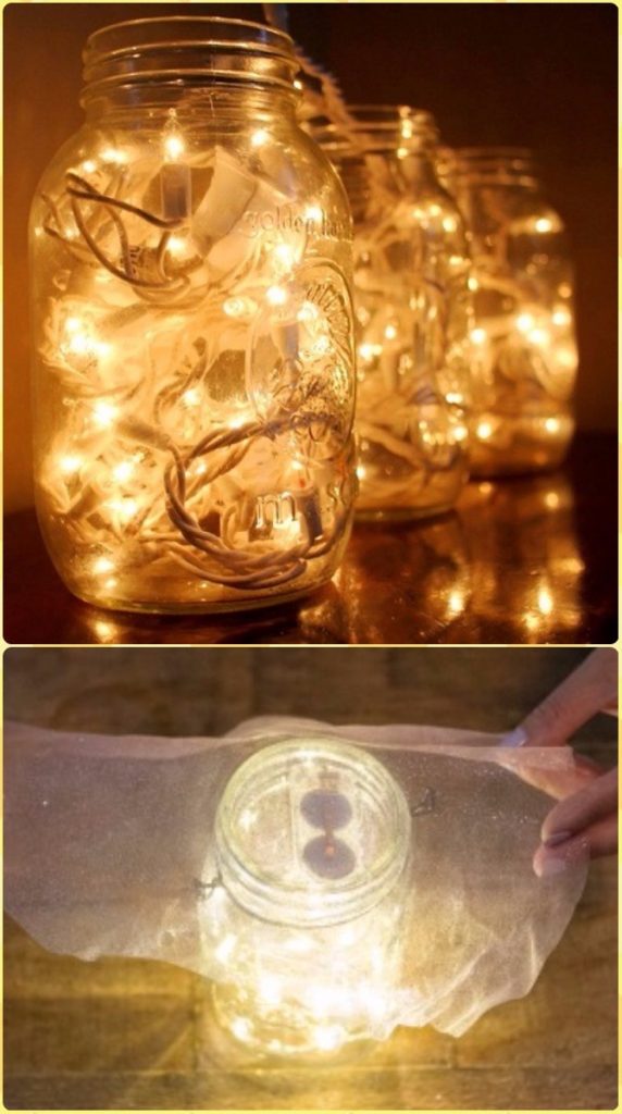 DIY Hanging Mason Jar Mason Jar Fairy Lights Instruction -DIY Christmas Mason Jar Lighting Craft Ideas