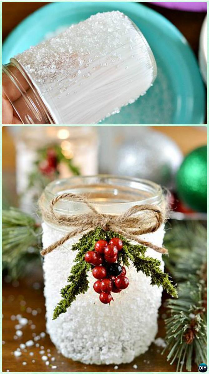 DIY Epsom Salt Snowy Mason Jar Instruction -DIY Christmas Mason Jar Lighting Craft Ideas