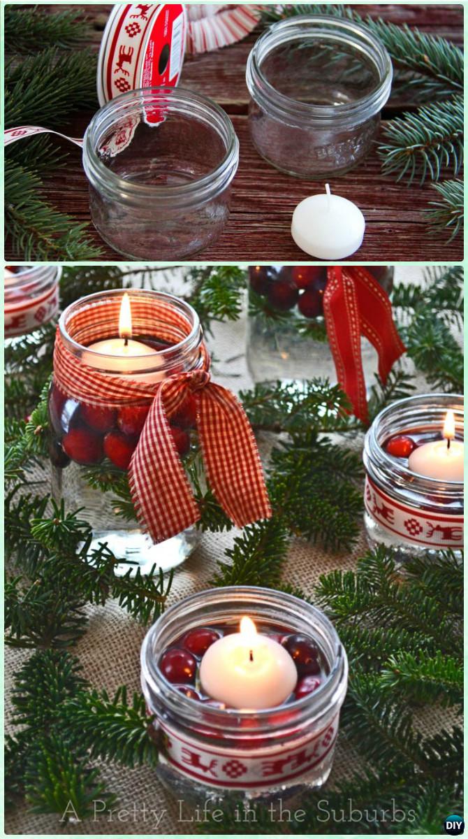 DIY Christms Holiday Mason Jar Floating Candle Centerpiece Instruction -DIY Christmas Mason Jar Lighting Craft Ideas