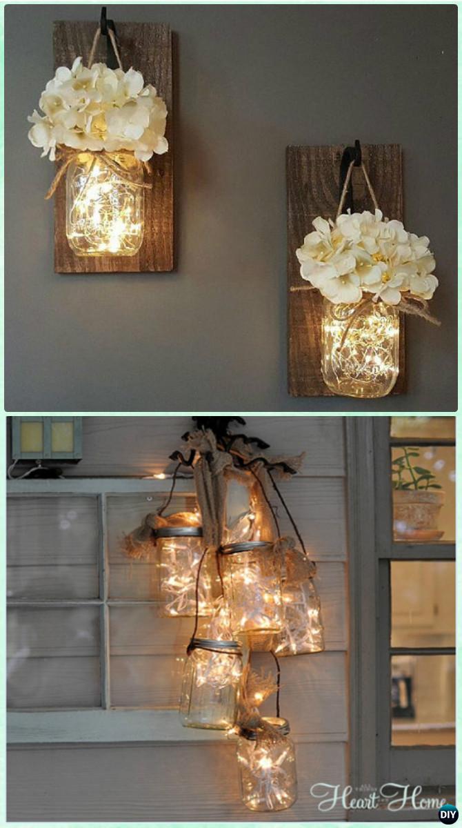 DIY Hanging Mason Jar String Lights Instruction -DIY Christmas Mason Jar Lighting Craft Ideas