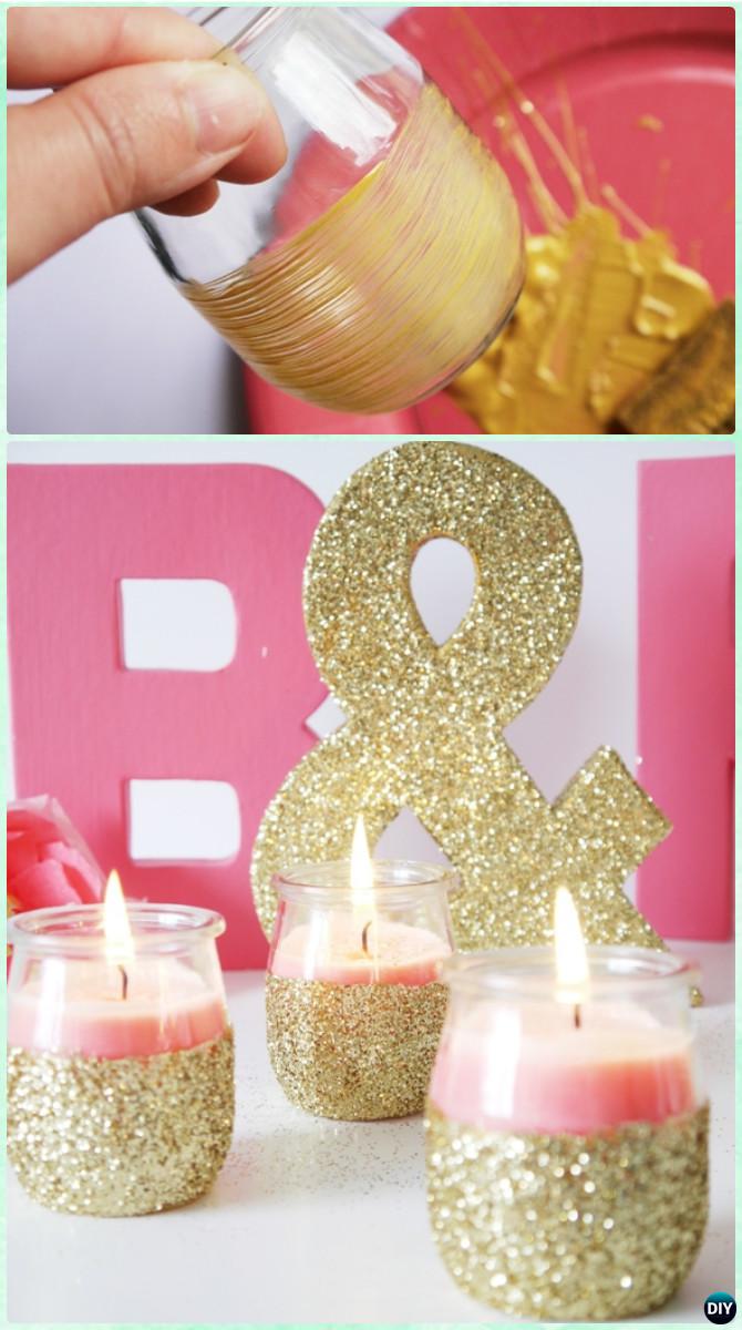 DIY Pink Candle Glitter Mason Jar Lights Instruction -DIY Christmas Mason Jar Lighting Craft Ideas