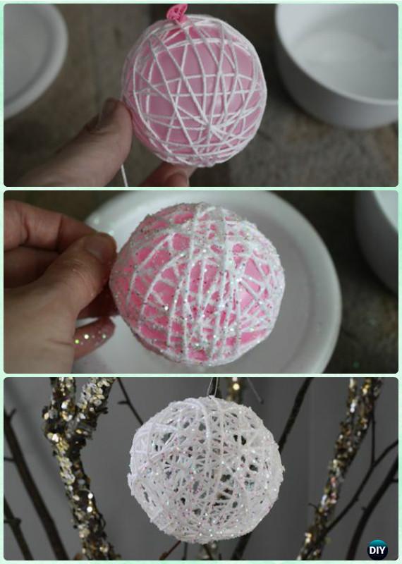 ornament diy craft ornaments easy yarn snowball glittery instruction diyhowto