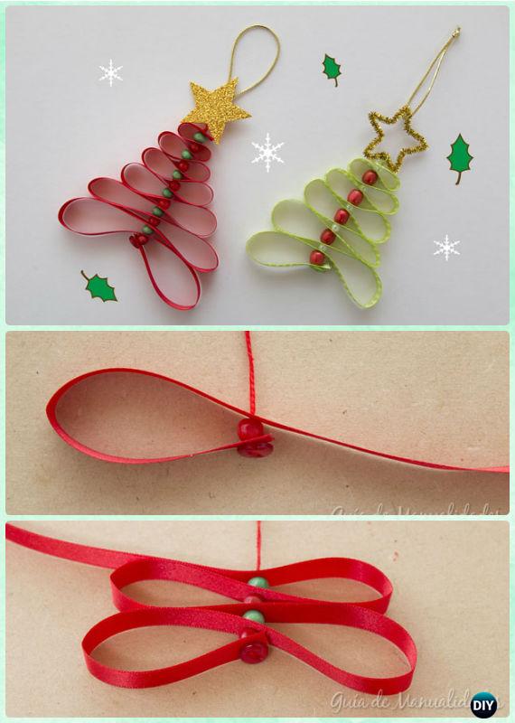 DIY Ribbon Christmas Tree Ornament Instruction-DIY Christmas Ornament Craft Ideas For Kids 