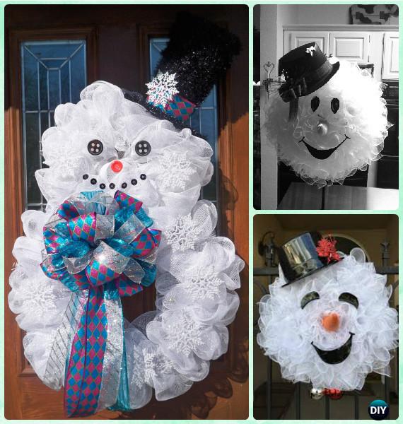 DIY Mesh Snowman Wreath Instructions- Christmas Wreath Craft Ideas Holiday Decoration