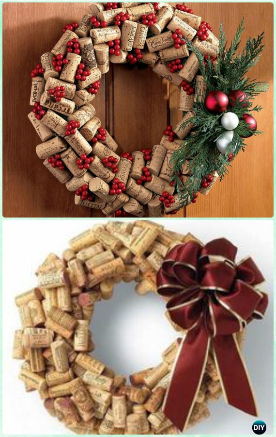 DIY Wine Cork Wreath Instructions- Christmas Wreath Craft Ideas Holiday Decoration