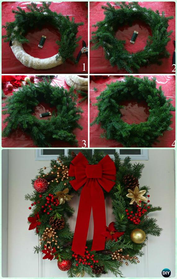 DIY Homemade Evergreen Wreath Instructions- Christmas Wreath Craft Ideas Holiday Decoration