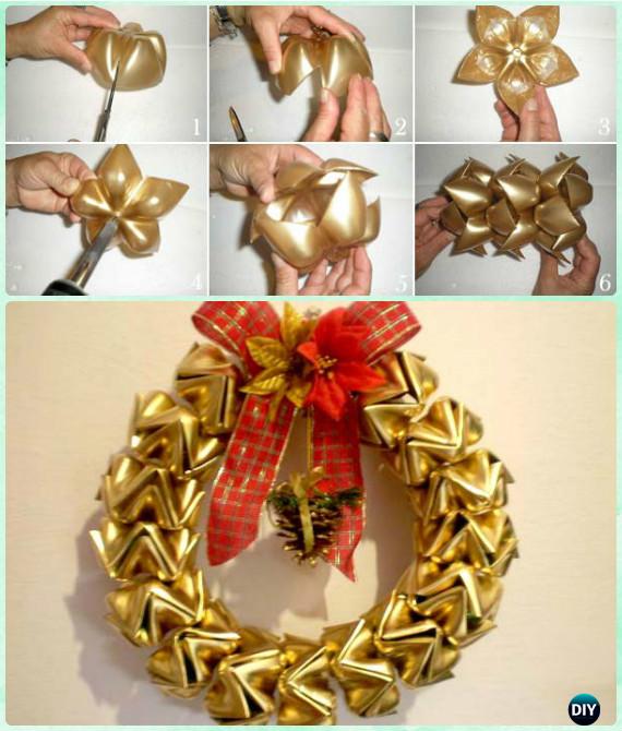 DIY Plastic Bottle Flower Wreath Instructions- Christmas Wreath Craft Ideas Holiday Decoration