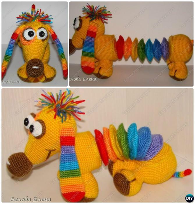 DIY Crochet Rainbow Spring Dog Toy Free Pattern-- Amigurumi Puppy Dog Stuffed Toy Patterns