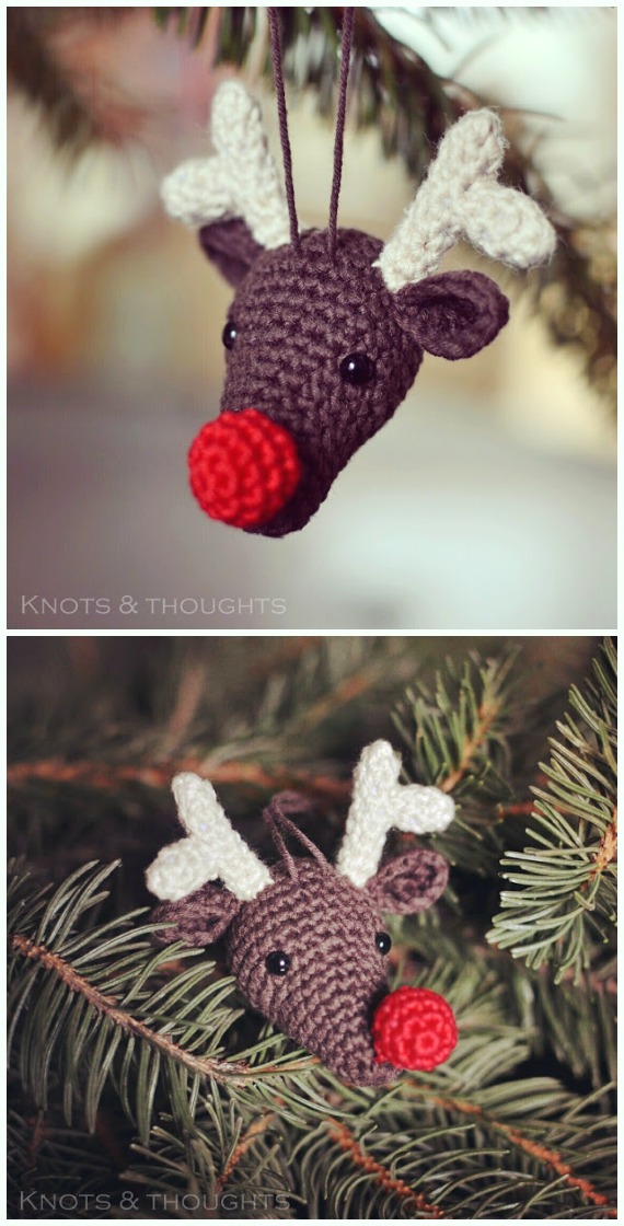 Amigurumi Rudolph the Reindeer Christmas Ornament Crochet Free Pattern - DIY #Crochet; #Christmas; #Ornament; Free Patterns
