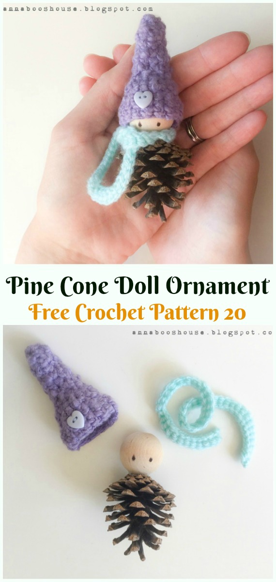 Pine Cone Doll Ornament Crochet Free Pattern - DIY #Crochet; #Christmas; #Ornament; Free Patterns