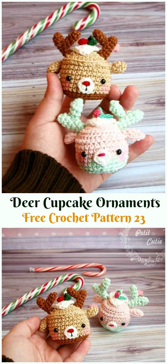 Amigurumi Christmas Deer Cupcake Ornaments Crochet Free Pattern - DIY #Crochet; #Christmas; #Ornament; Free Patterns