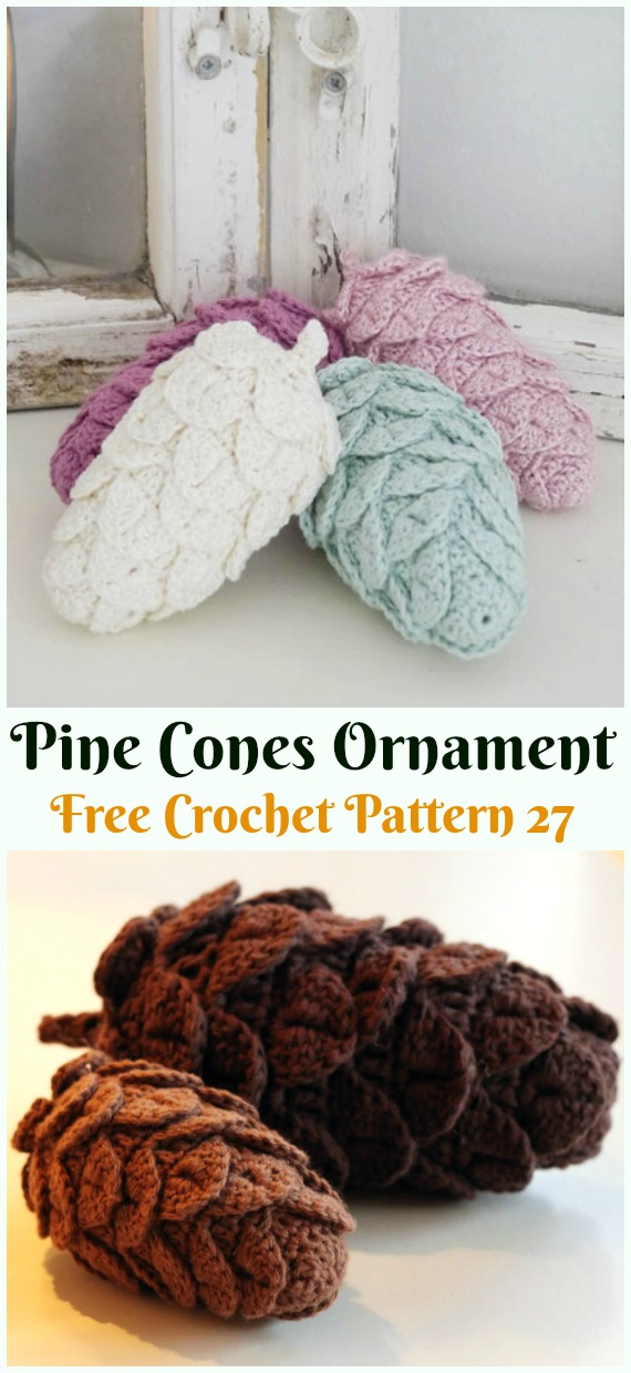 Pine Cones Crochet Free Pattern - DIY #Crochet; #Christmas; #Ornament; Free Patterns