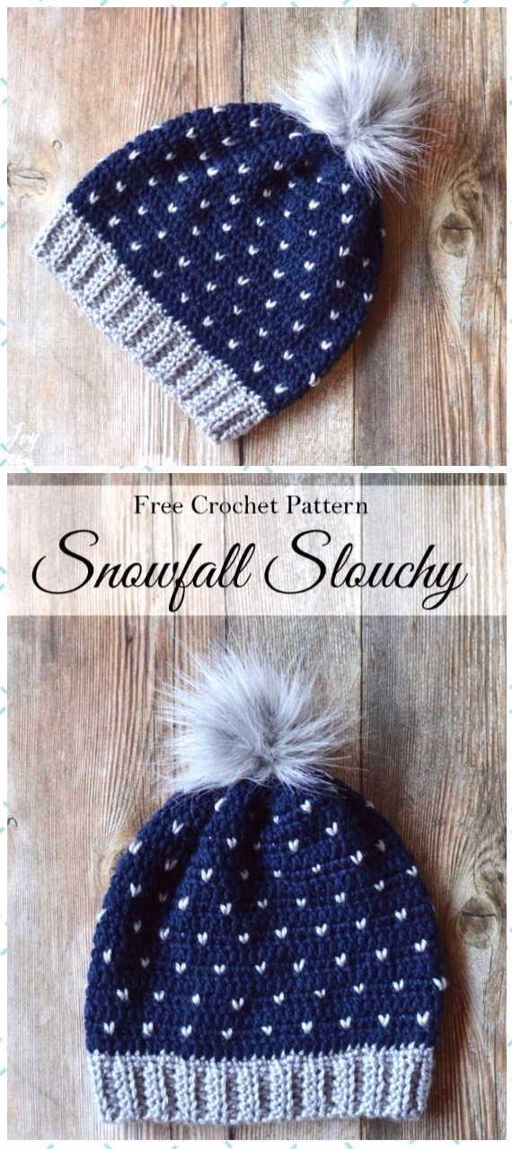 Crochet Snowfall Slouchy Hat ree Pattern - Crochet Slouchy Hat Free Patterns 