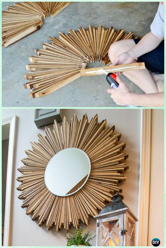 DIY Stained Wood Shim Starburst Mirror Instruction -DIY Decorative Mirror Frame Ideas and Projects