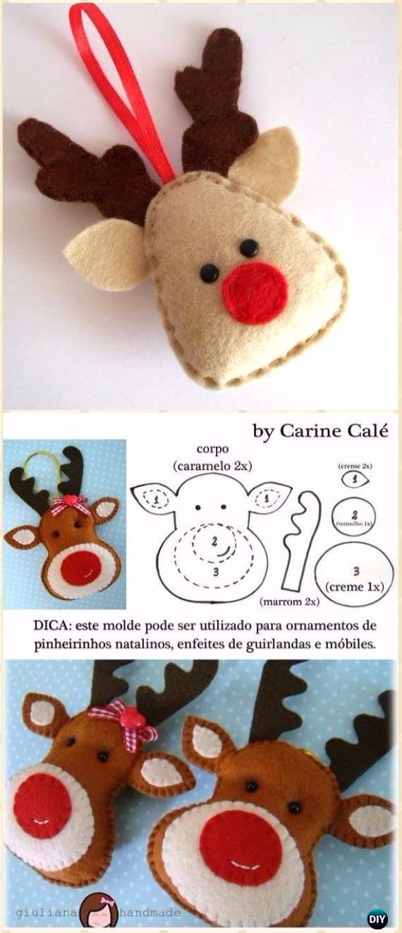 DIY Felt Reindeer Head Ornament Instructions - DIY Felt Christmas Ornament Craft Projects [Picture Instructions]