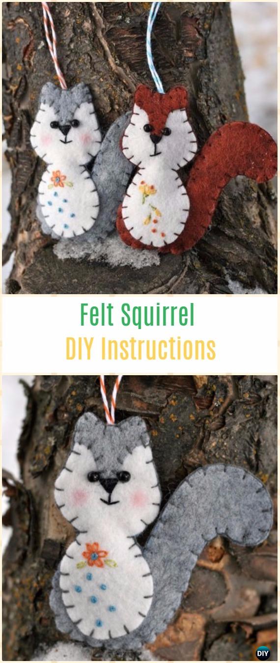 DIY Felt Squirrel Ornament Instructions - DIY Felt Christmas Ornament Craft Projects [Picture Instructions]