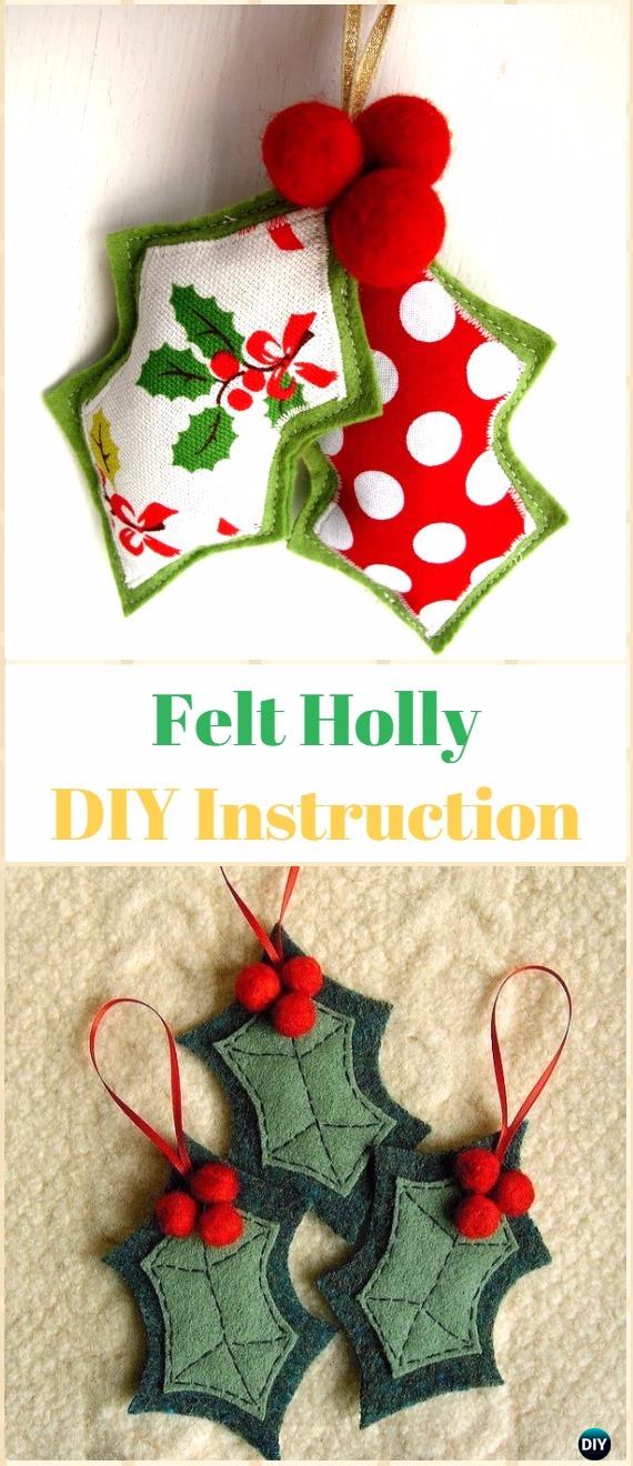 DIY Felt Holly Ornament Instructions - DIY Felt Christmas Ornament Craft Projects [Picture Instructions]