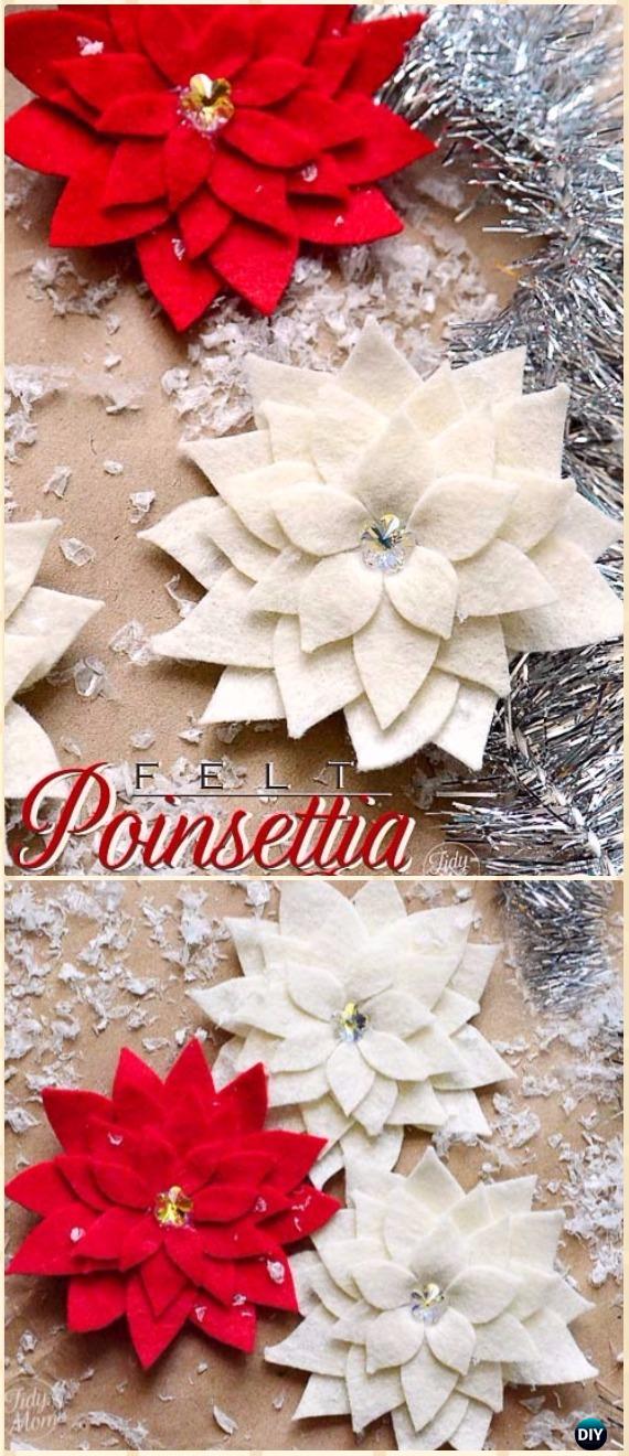 DIY Felt Poinsettia Ornament Instructions - DIY Felt Christmas Ornament Craft Projects [Picture Instructions]