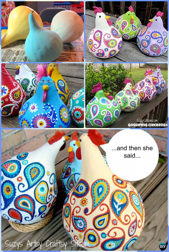 DIY Gossip Paisley Painted Gourd Chicken Instruction-DIY Gourd Craft Projects 