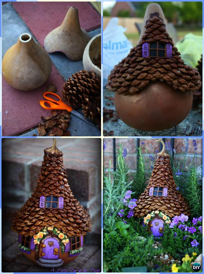 DIY Gourd Pinecone Fairy House Instruction-DIY Gourd Craft Projects 