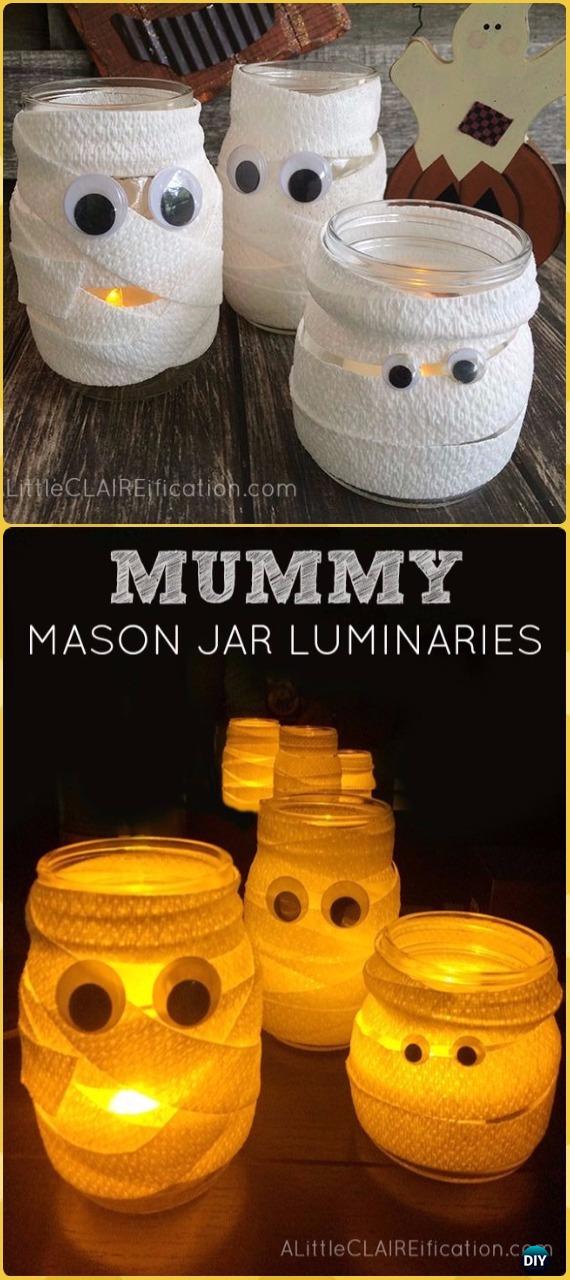 DIY Mummy Mason Jar Luminaries Tutorial- DIY Halloween Mason Jar Craft Ideas Projects
