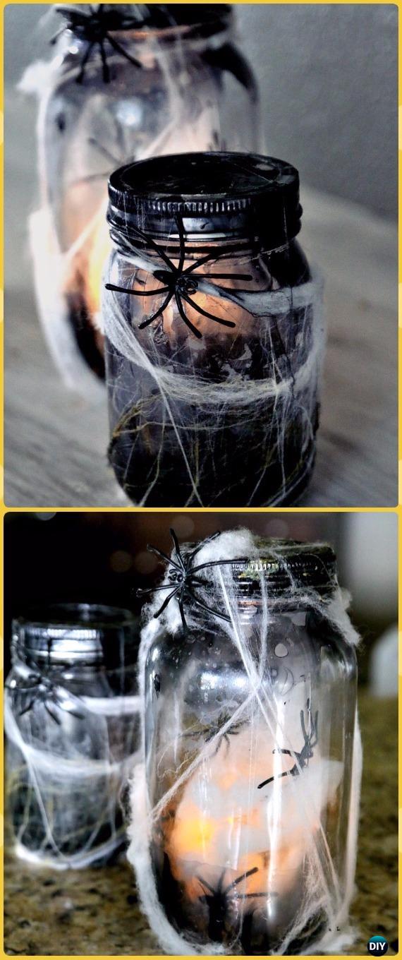 DIY Halloween Spider Light Up Mason Jar Tutorial- DIY Halloween Mason Jar Craft Ideas Projects