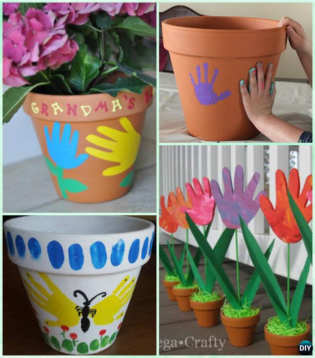 DIY Handprint Flower Pot Instruction - DIY Handprint Craft Gift Ideas