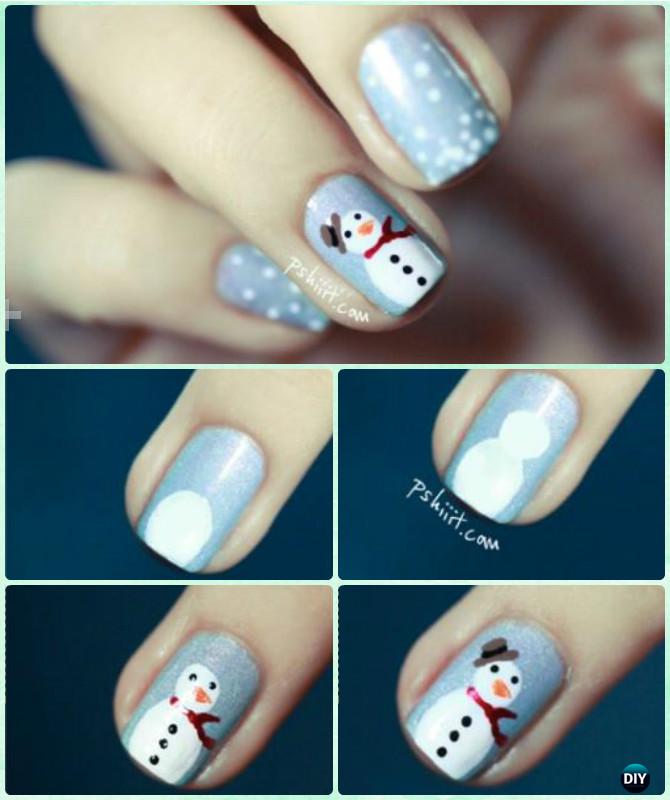 DIY Holiday Snowman Nail Art Instruction-DIY Christmas Nail Art Ideas