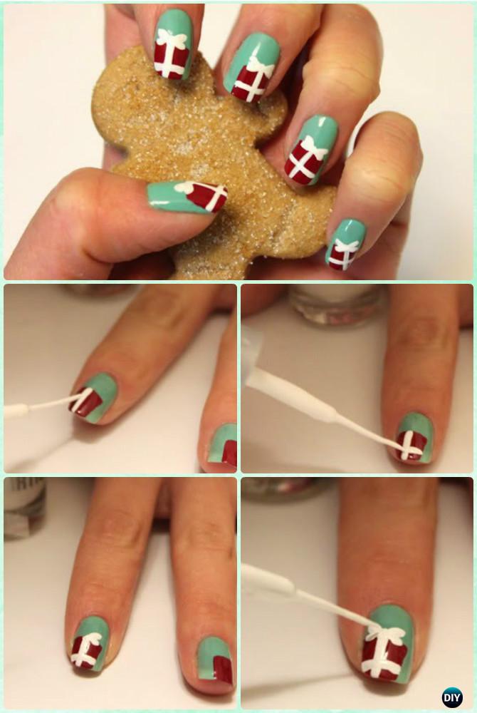 DIY Holiday Gift Box Nail Art Instruction-DIY Christmas Nail Art Ideas